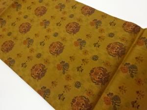 向かい鳥・草花模様織出し開き名古屋帯（額縁仕立て）